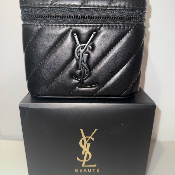 New YSL Yves Saint Laurent Black Quilted vanity with strap all black